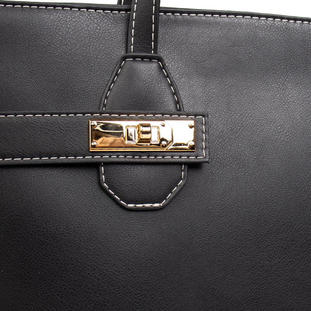 Bolsa Feminina Rafitthy Tote Grande Estrutura Quadrada Preto Preto 6