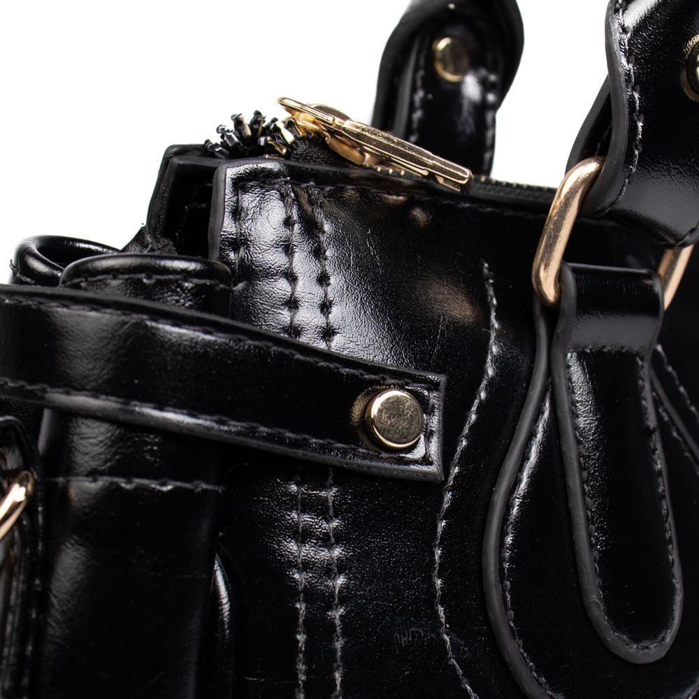 Bolsa Feminina Rafitthy Tiracolo Média Verniz Preto Preto 5