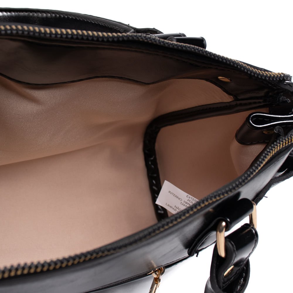 Bolsa Feminina Rafitthy Tiracolo Média Verniz Preto Preto 6