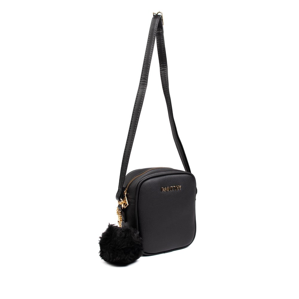 Bolsa Feminina Rafitthy Shoulder Bag Pompom Pequena Preto Preto 3