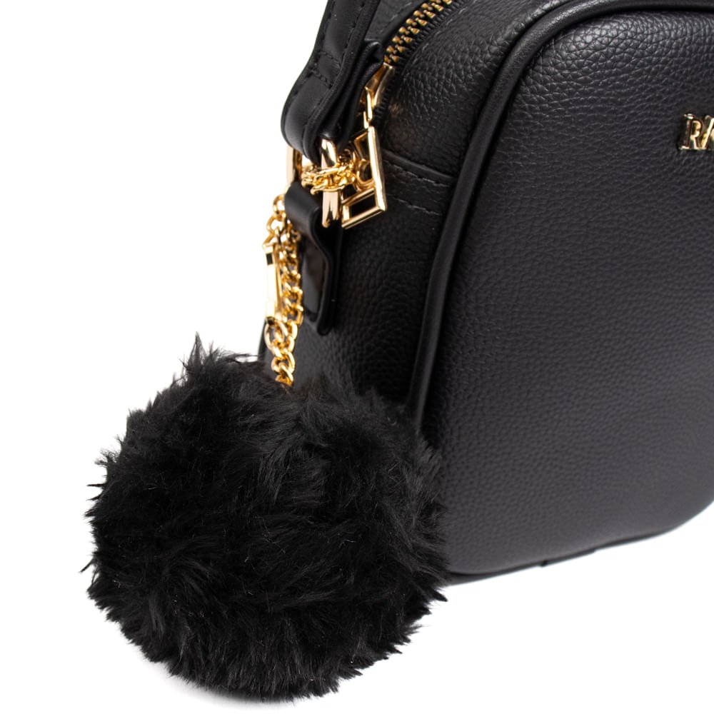 Bolsa Feminina Rafitthy Shoulder Bag Pompom Pequena Preto Preto 4