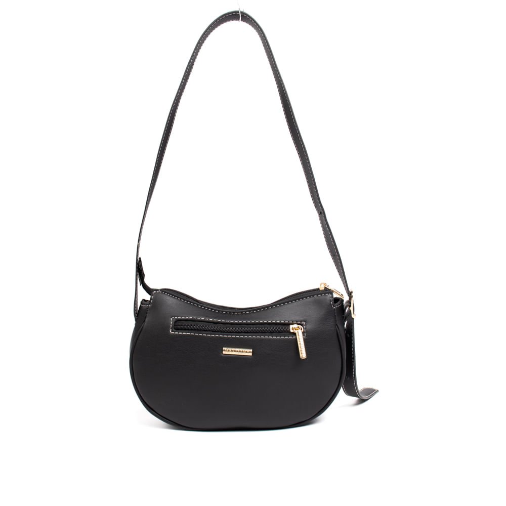 Bolsa Feminina Rafitthy Baguete Pequena Preto/Dourado Preto 2