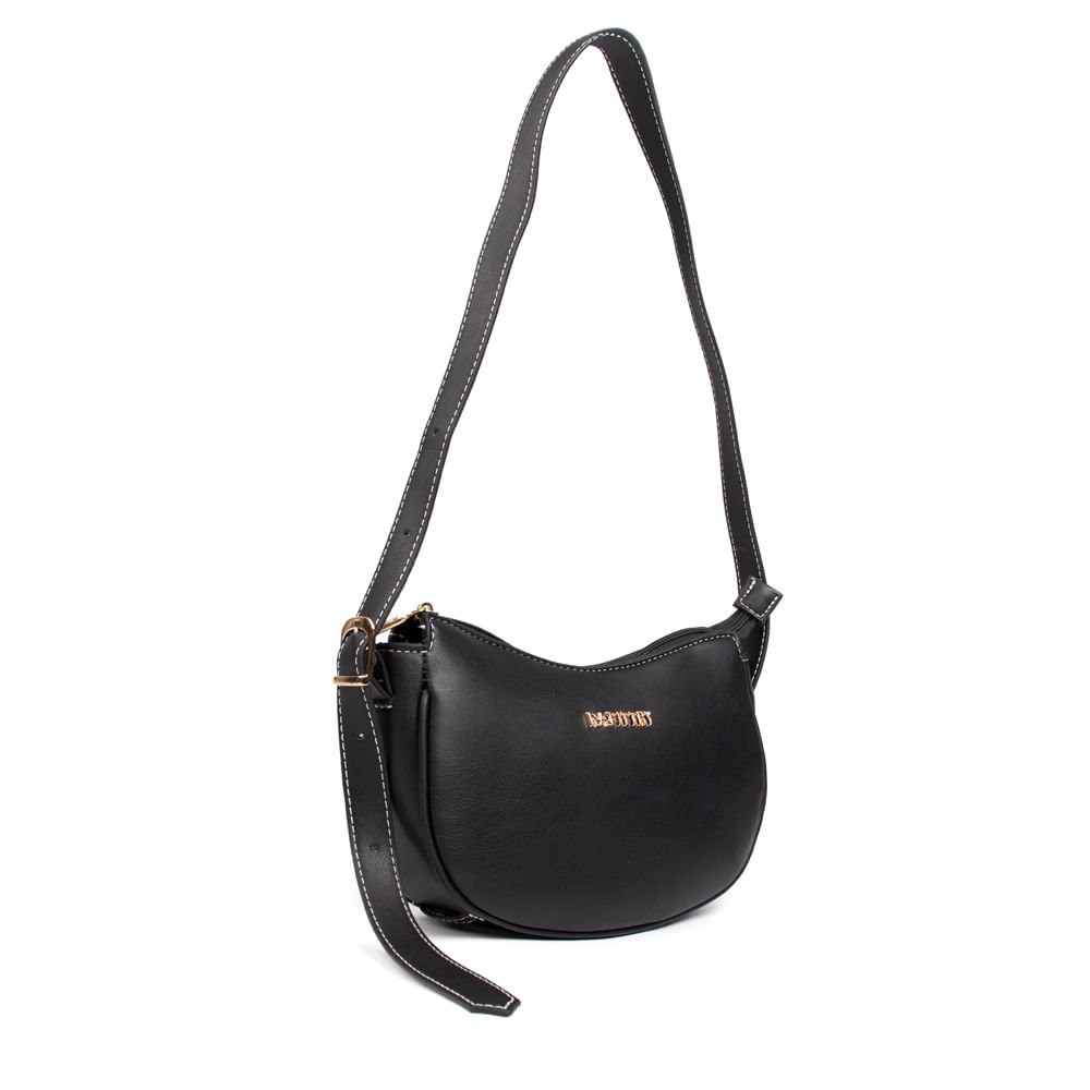 Bolsa Feminina Rafitthy Baguete Pequena Preto/Dourado Preto 3