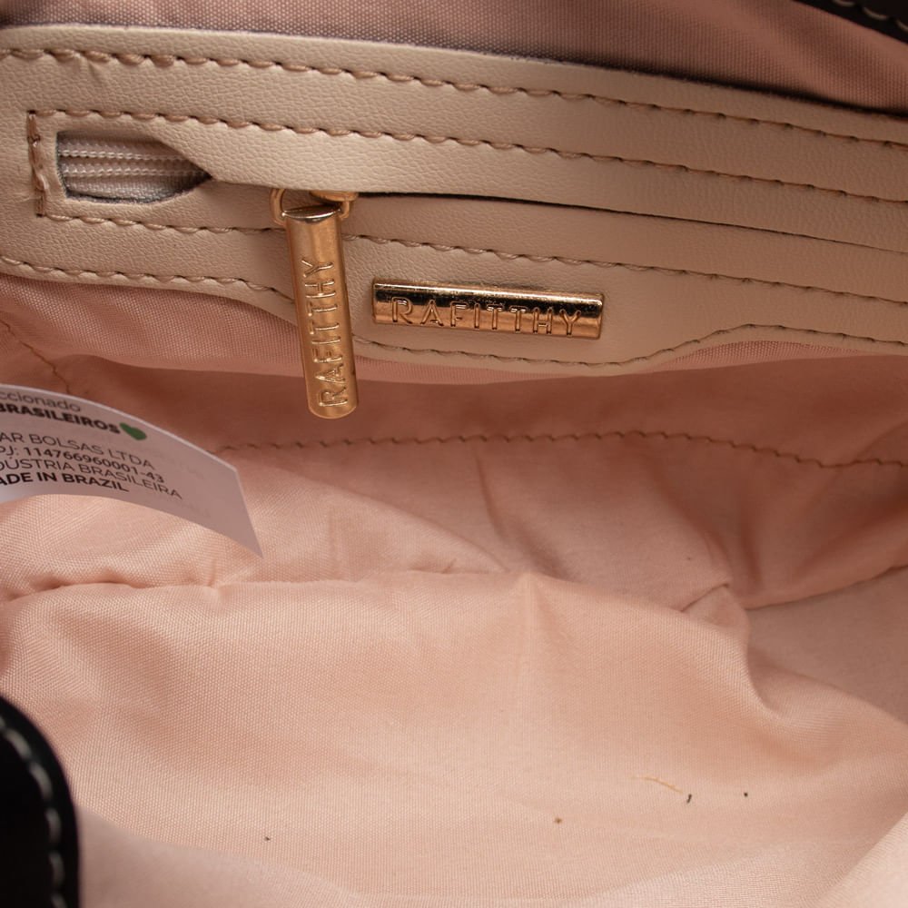 Bolsa Feminina Rafitthy Baguete Pequena Preto/Dourado Preto 4