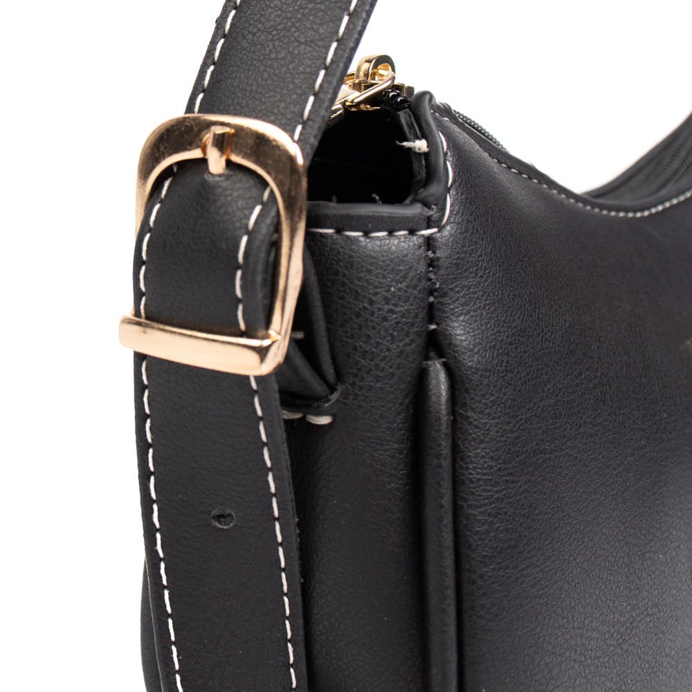 Bolsa Feminina Rafitthy Baguete Pequena Preto/Dourado Preto 5