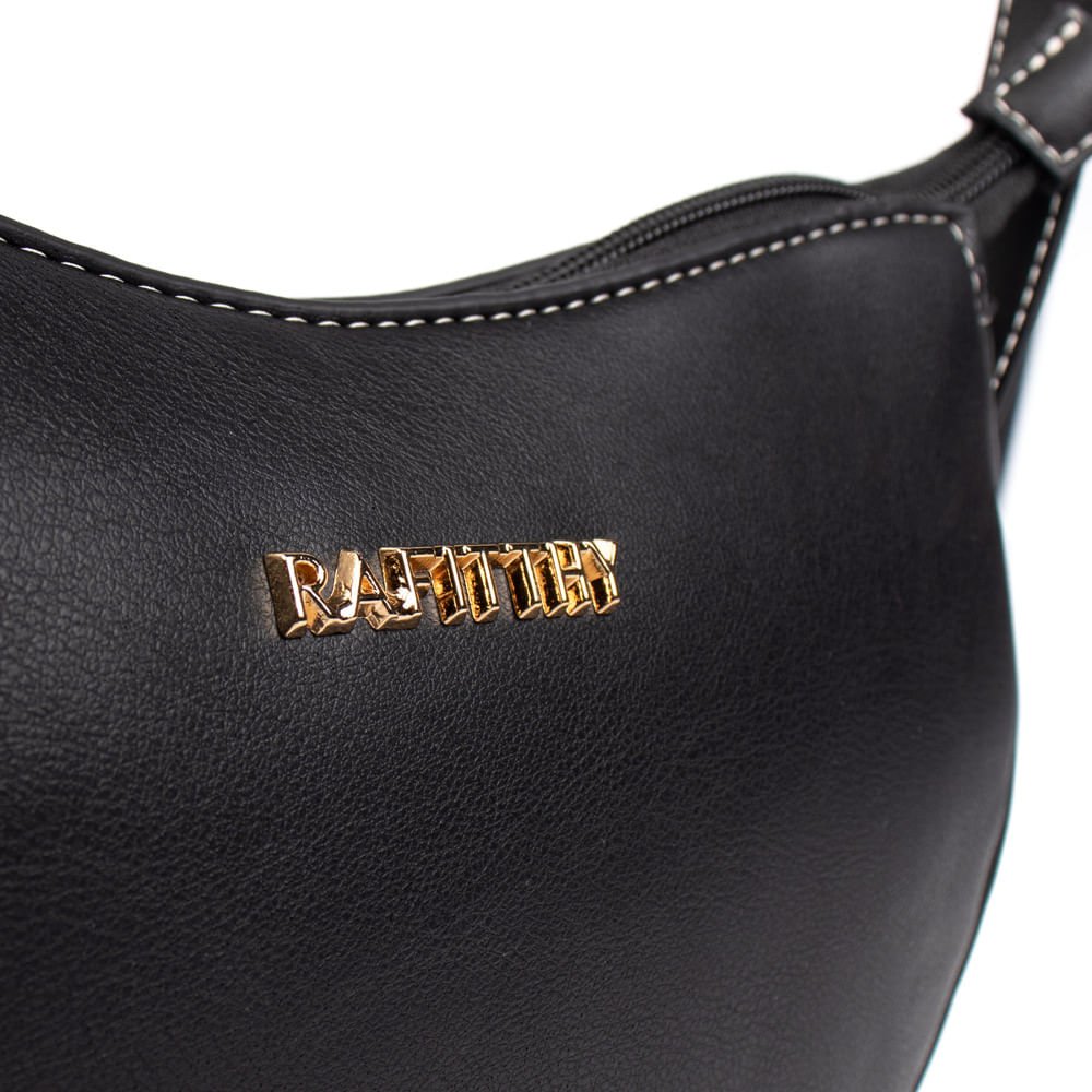 Bolsa Feminina Rafitthy Baguete Pequena Preto/Dourado Preto 6
