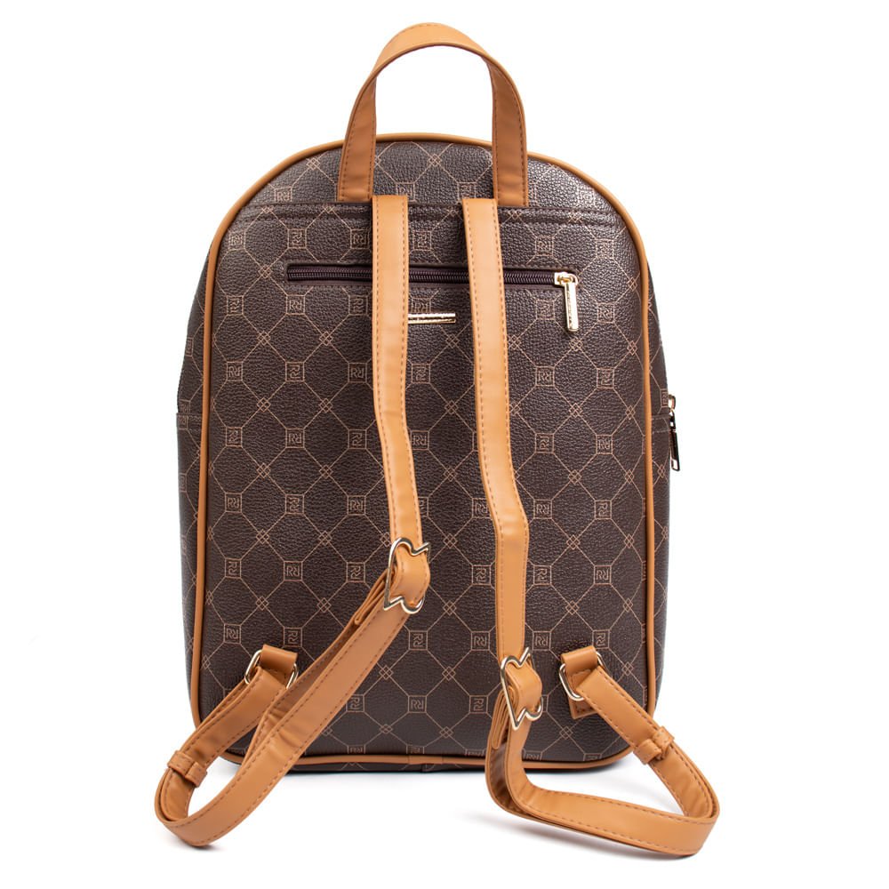 Mochila Feminina Rafitthy Média Monograma Marrom Marrom 2