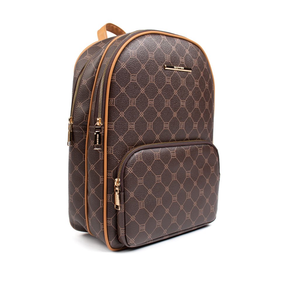 Mochila Feminina Rafitthy Média Monograma Marrom Marrom 3