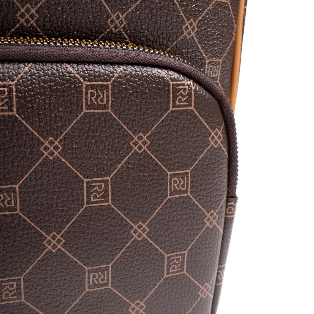 Mochila Feminina Rafitthy Média Monograma Marrom Marrom 6