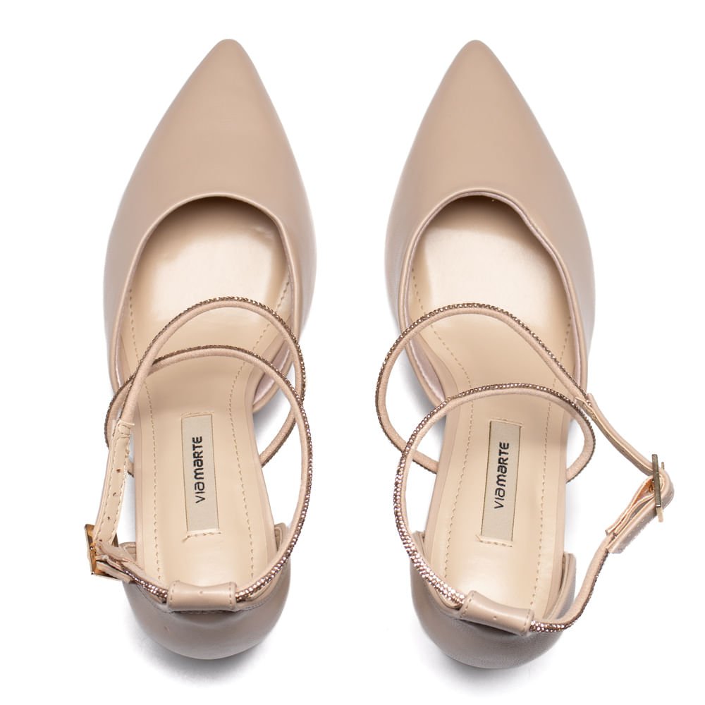 Sapato Feminino Via Marte Scarpin Tiras Brilho Creme Bege 4