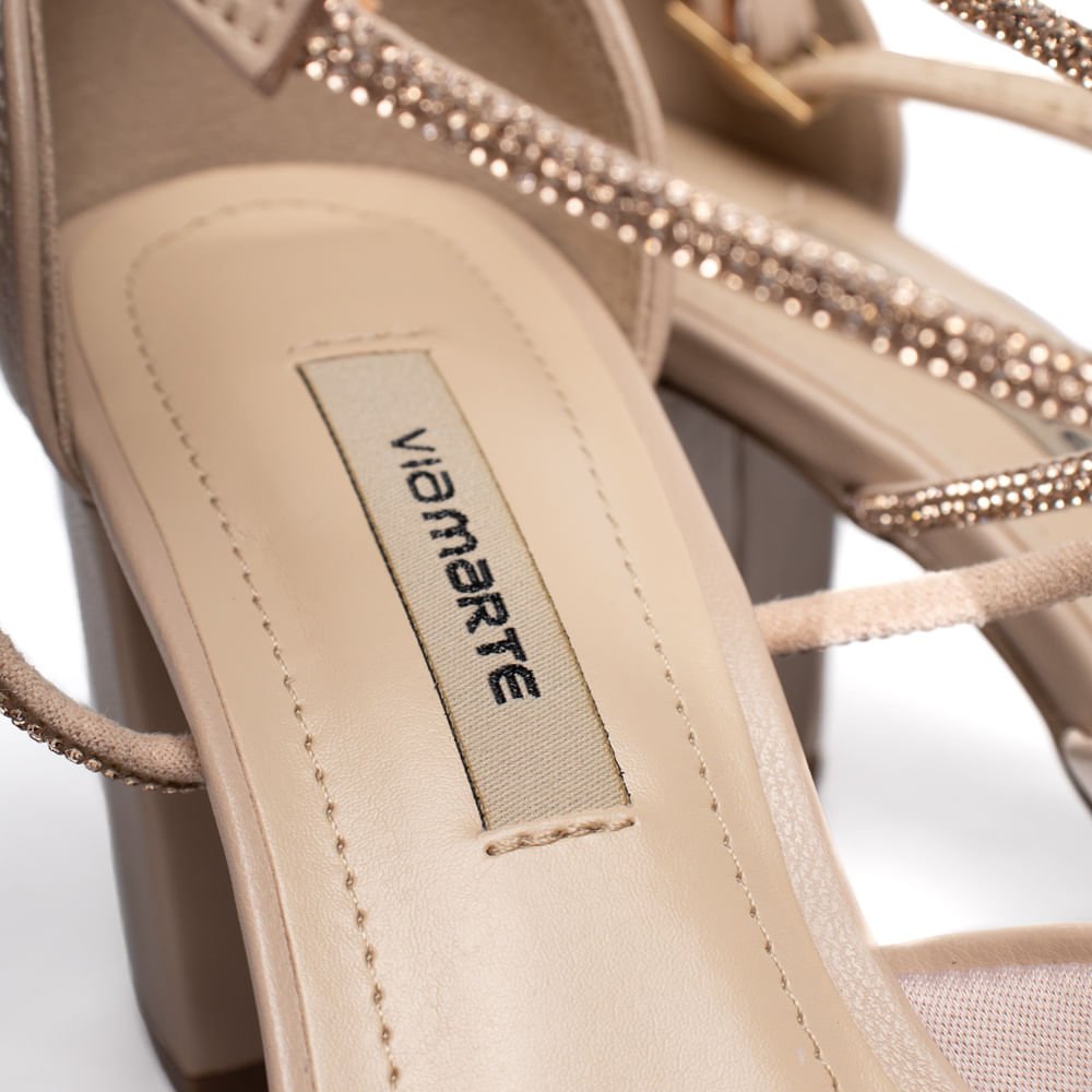 Sapato Feminino Via Marte Scarpin Tiras Brilho Creme Bege 6