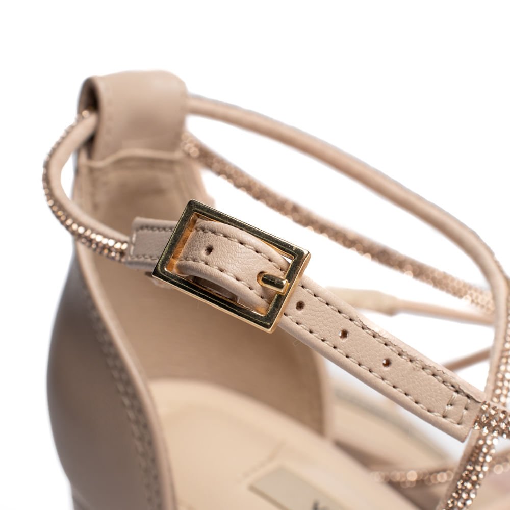 Sapato Feminino Via Marte Scarpin Tiras Brilho Creme Bege 7