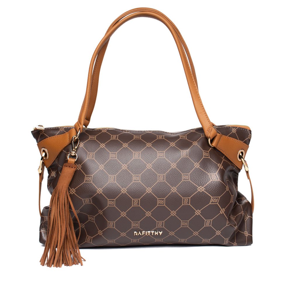 Bolsa Feminina Rafitthy Tote Grande Monograma Marrom