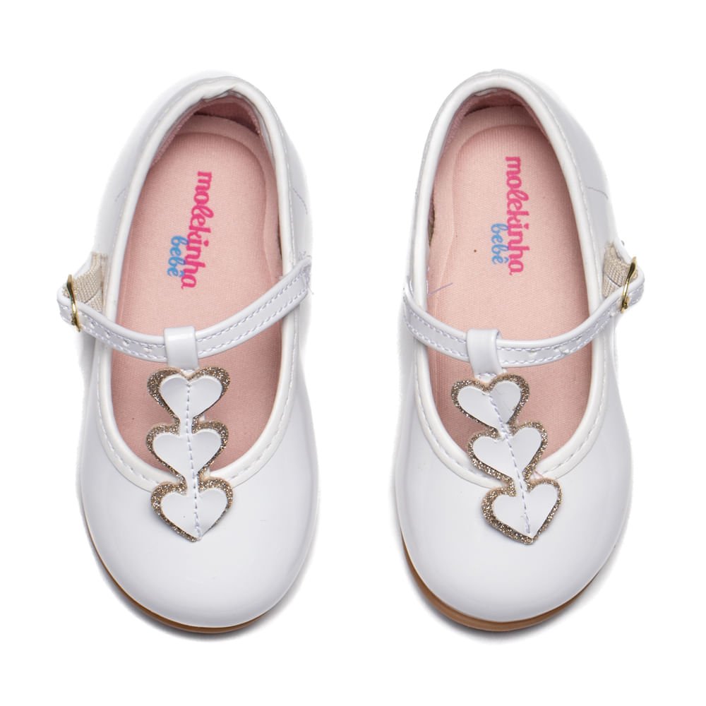 Sapatilha Infantil Molekinha Baby Verniz Corações Branco Branco 4