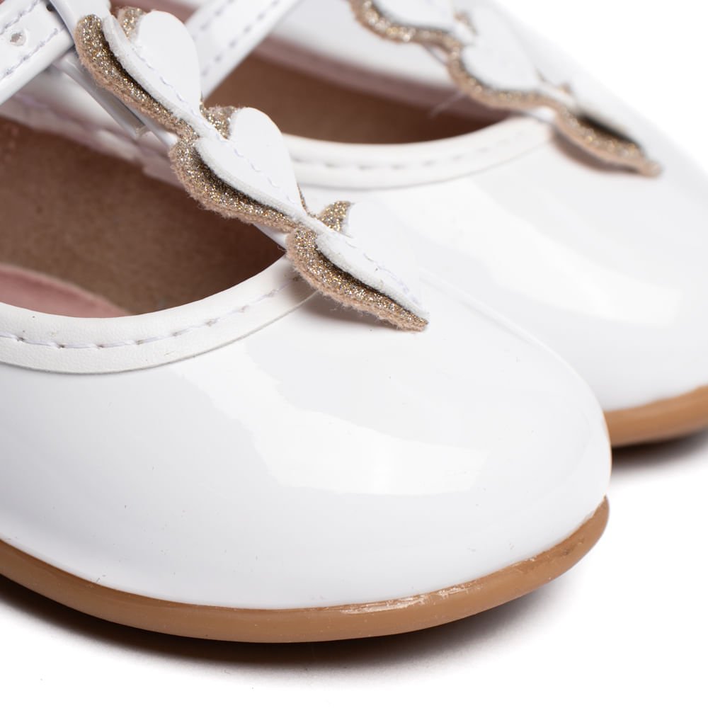 Sapatilha Infantil Molekinha Baby Verniz Corações Branco Branco 5