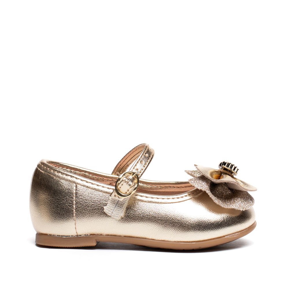 Sapatilha Infantil Molekinha Baby Brilho Laço Dourado