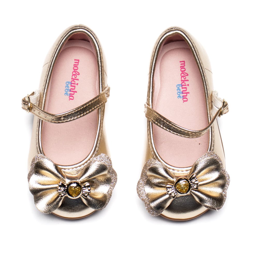 Sapatilha Infantil Molekinha Baby Brilho Laço Dourado Dourado 4