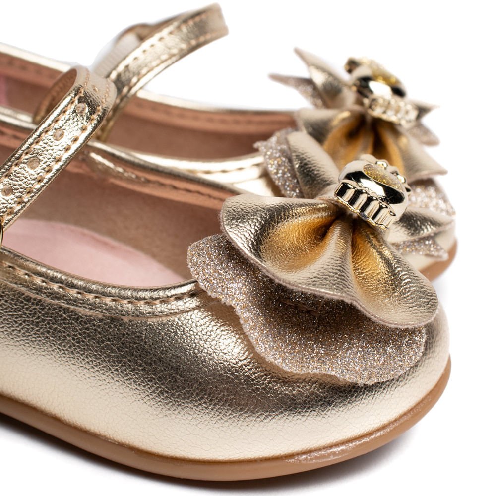 Sapatilha Infantil Molekinha Baby Brilho Laço Dourado Dourado 5