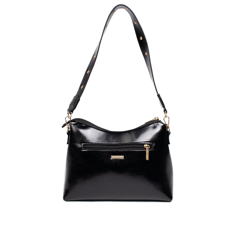 Bolsa Feminina Rafitthy Baguete Média Verniz Burnished Preto Preto 2