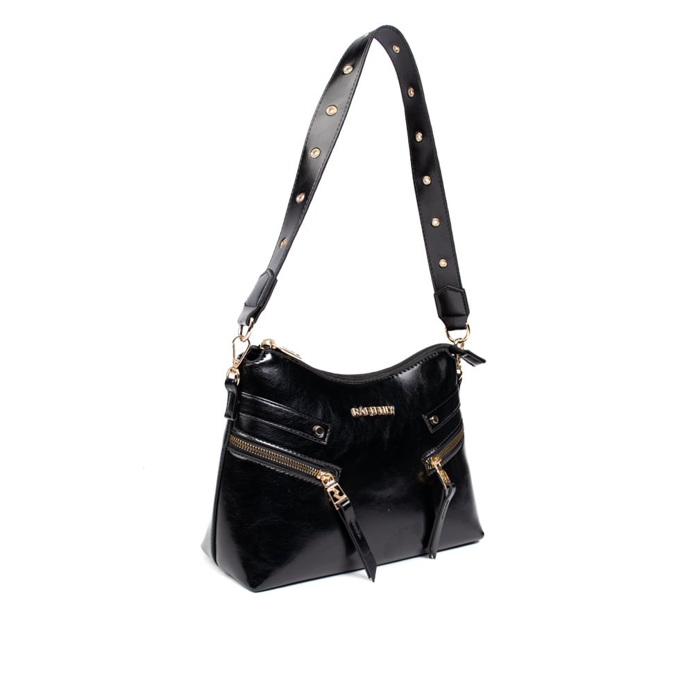 Bolsa Feminina Rafitthy Baguete Média Verniz Burnished Preto Preto 3