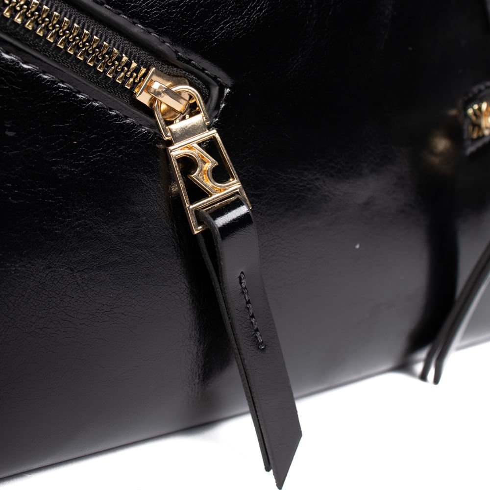 Bolsa Feminina Rafitthy Baguete Média Verniz Burnished Preto Preto 5