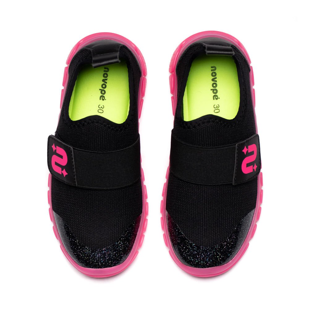 Tênis Infantil Novopé Soft Sport Slip-on Glitter Preto/Pink Preto/Pink 4