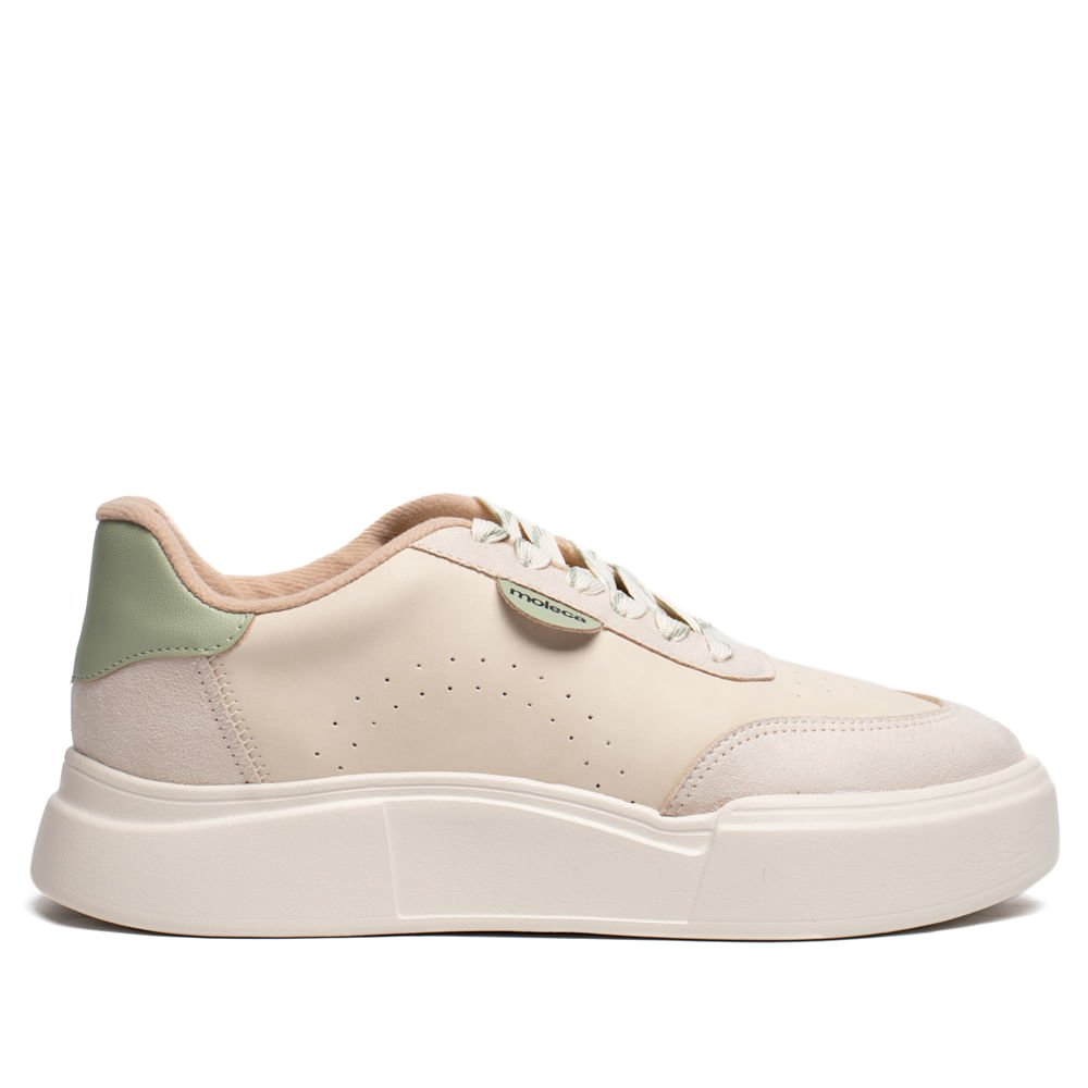 Tênis Feminino Moleca Flatform Nobuck Branco/Verde