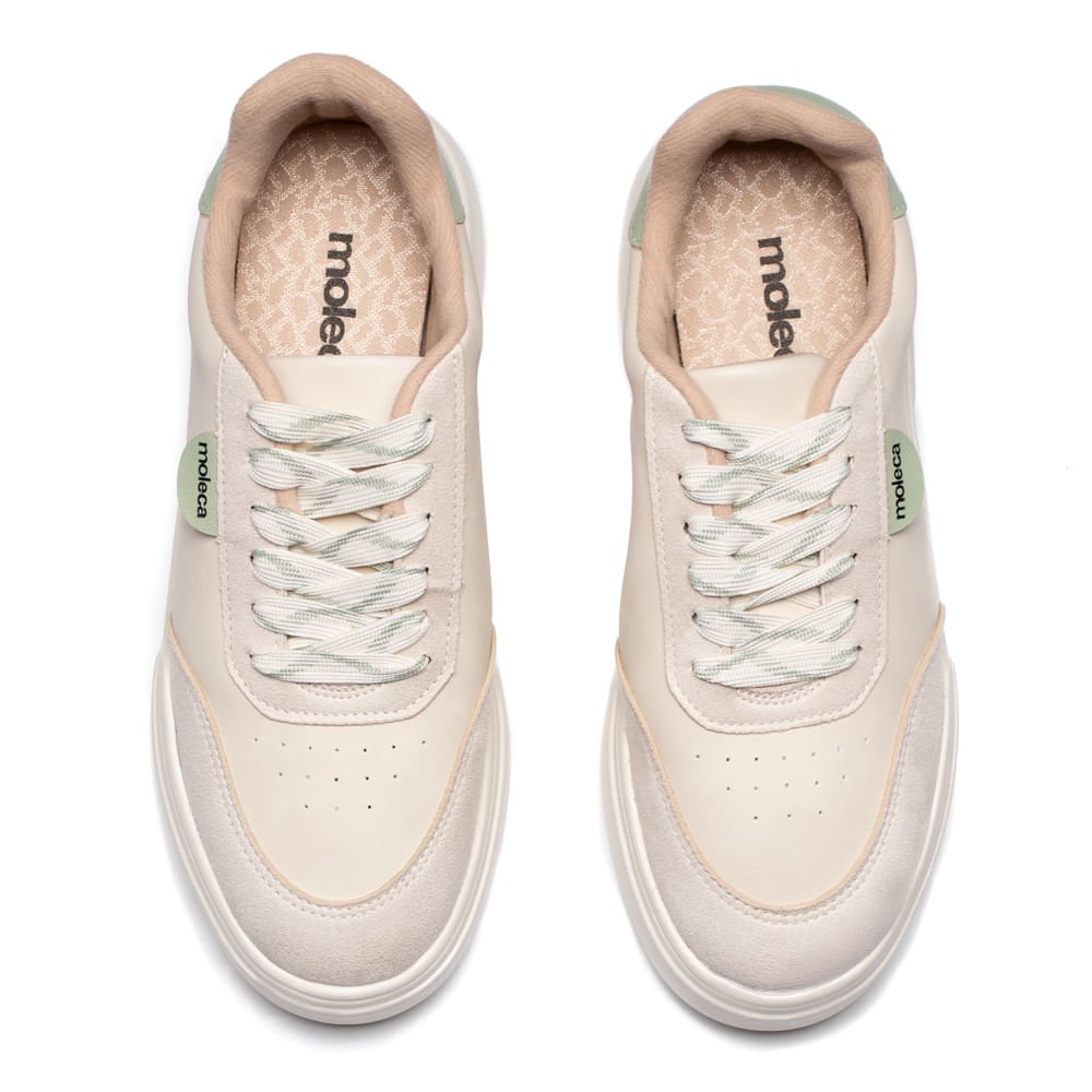 Tênis Feminino Moleca Flatform Nobuck Branco/Verde Bege 4