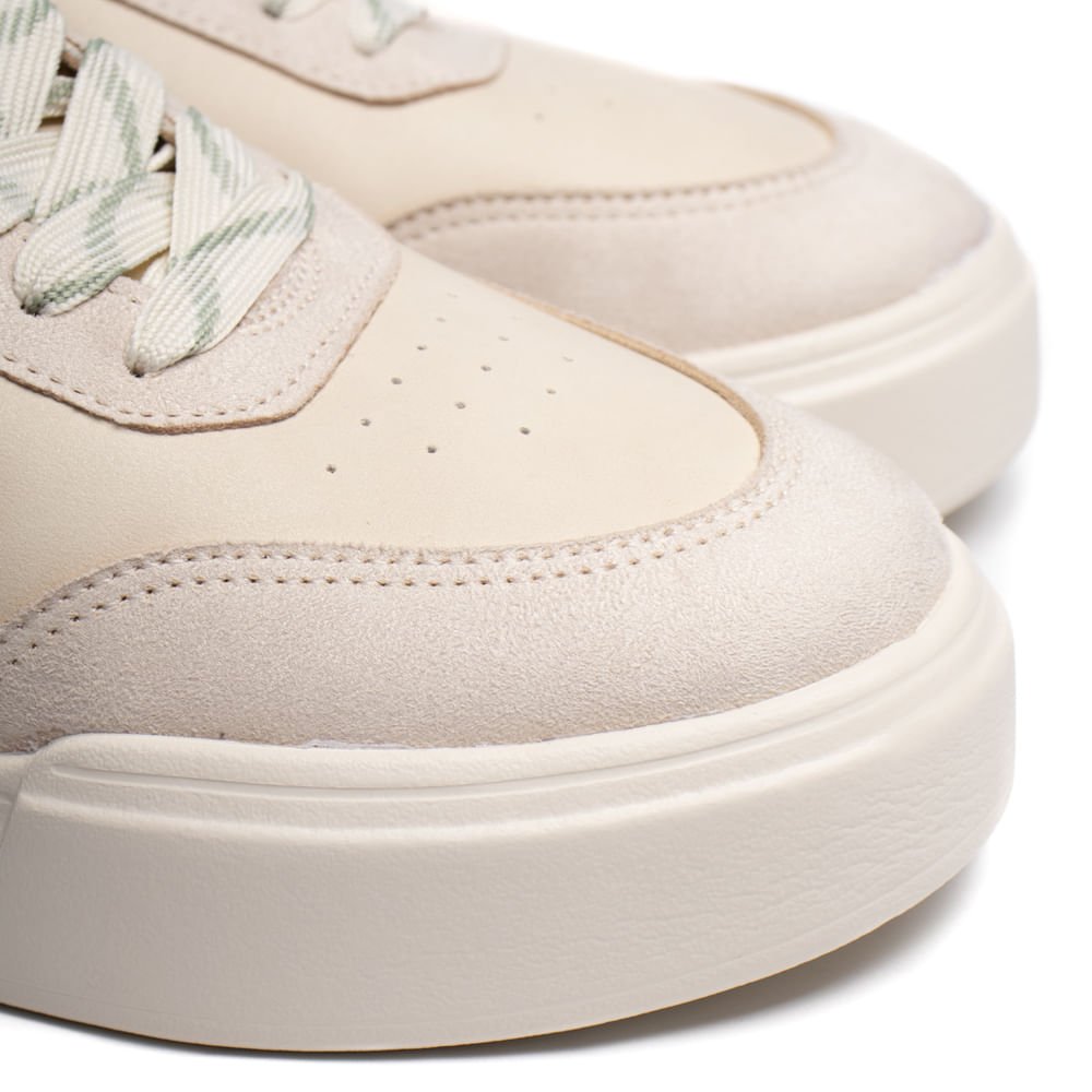 Tênis Feminino Moleca Flatform Nobuck Branco/Verde Bege 5