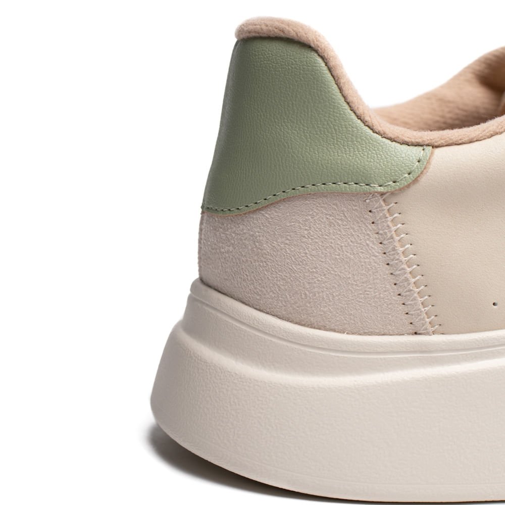 Tênis Feminino Moleca Flatform Nobuck Branco/Verde Bege 7