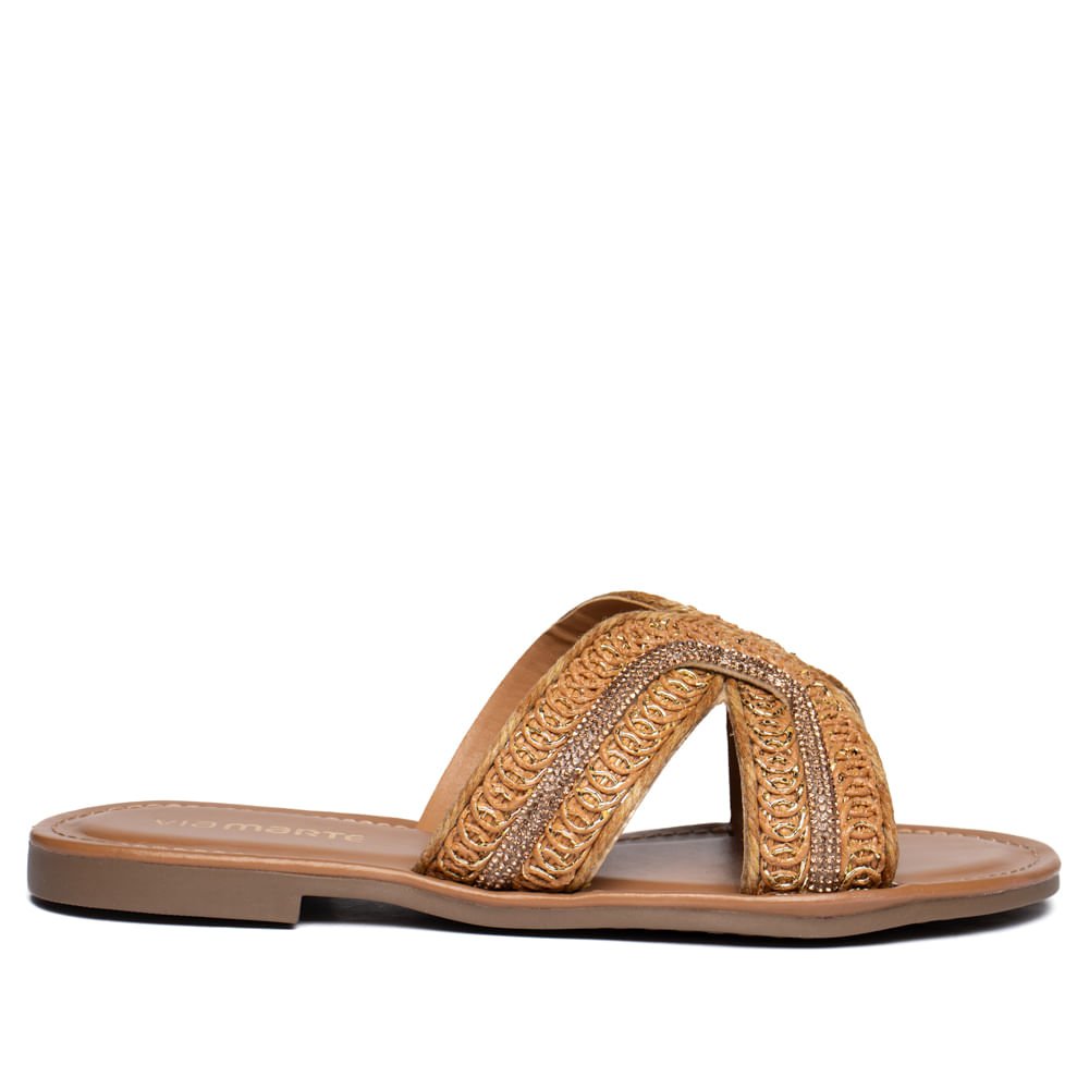 Chinelo Rasteira Feminina Via Marte Ráfia Marrom Marrom 2