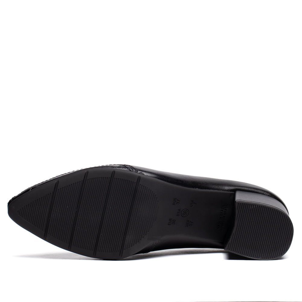 Scarpin Feminino Ramarim Couro Salto Bloco Bico Fino Preto Preto 2