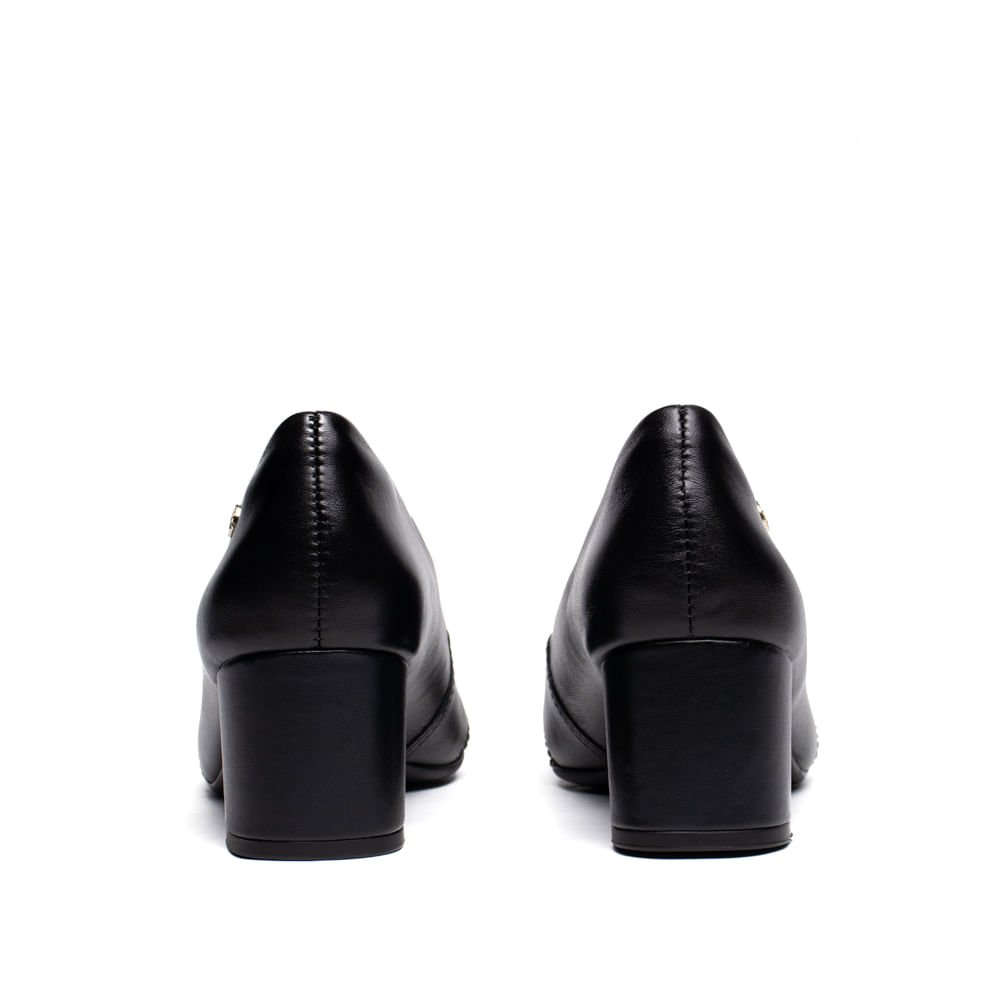 Scarpin Feminino Ramarim Couro Salto Bloco Bico Fino Preto Preto 3