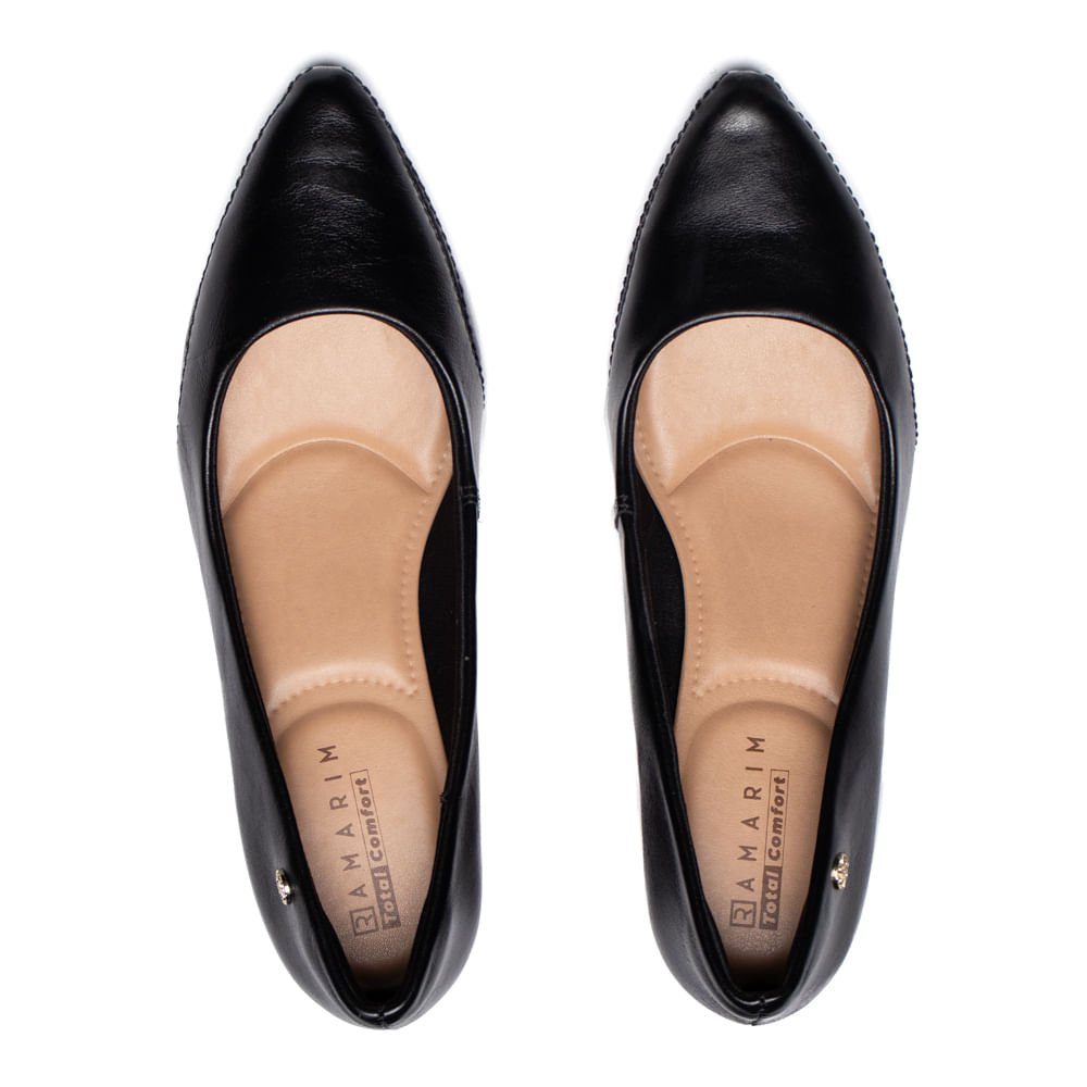Scarpin Feminino Ramarim Couro Salto Bloco Bico Fino Preto Preto 4
