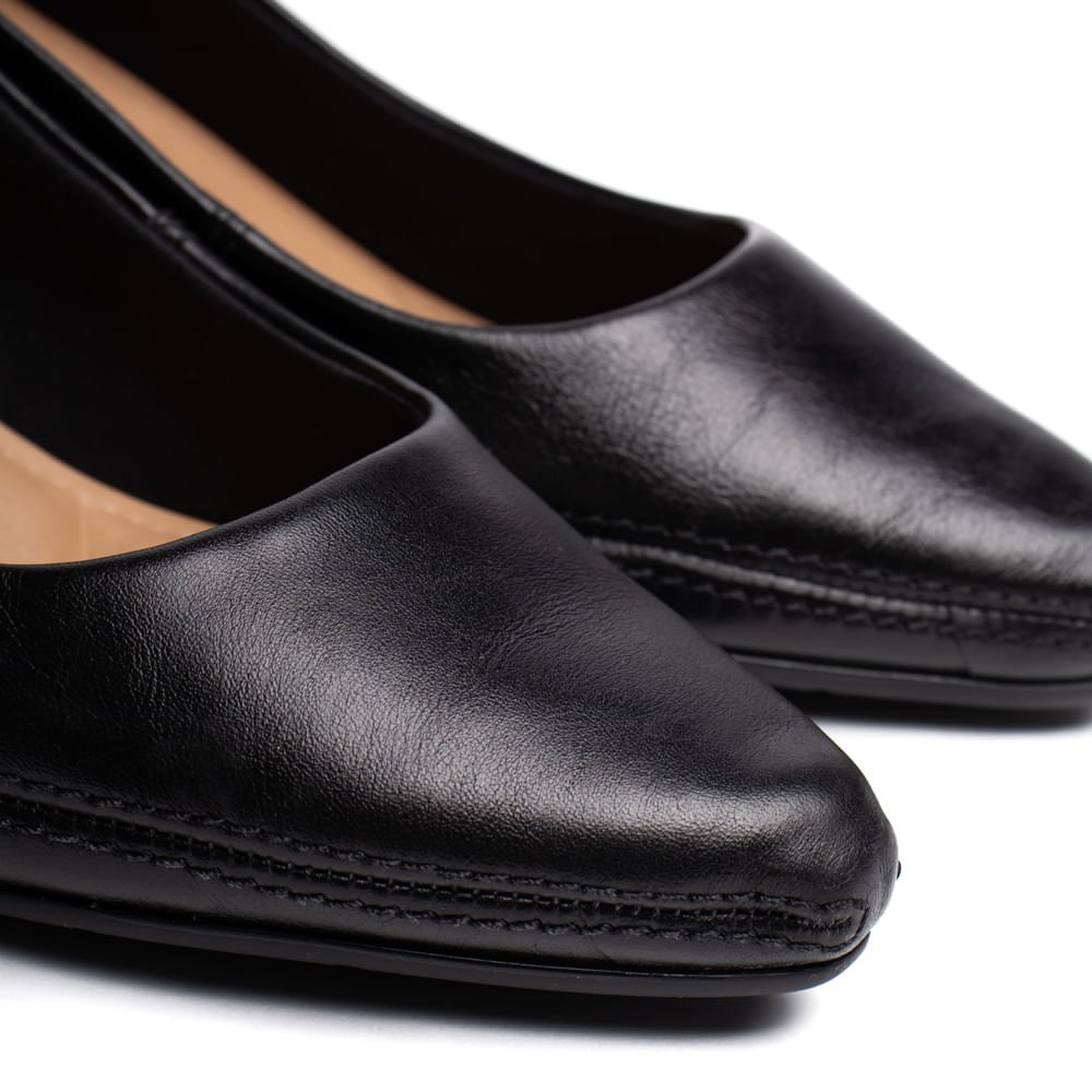 Scarpin Feminino Ramarim Couro Salto Bloco Bico Fino Preto Preto 5