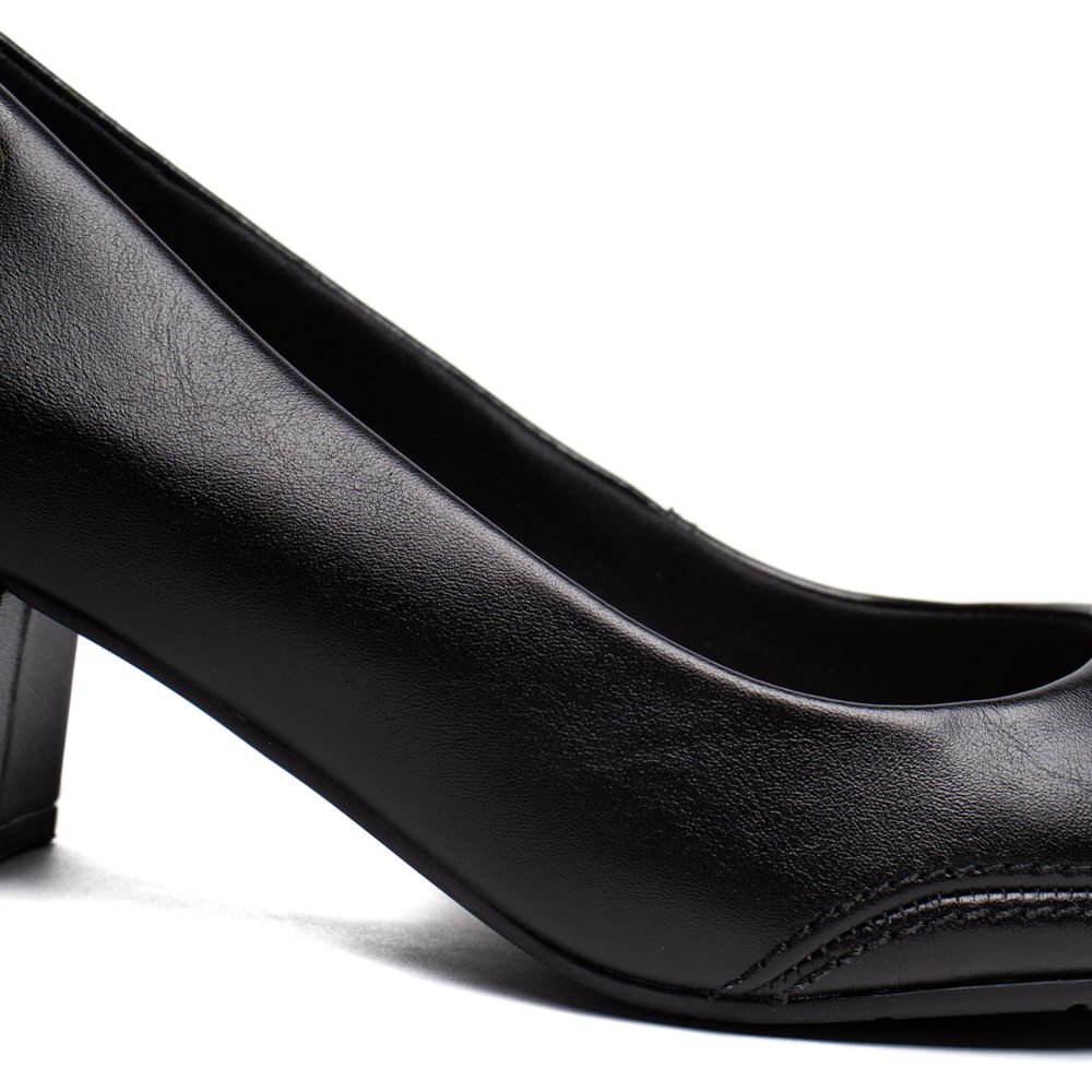 Scarpin Feminino Ramarim Couro Salto Bloco Bico Fino Preto Preto 6