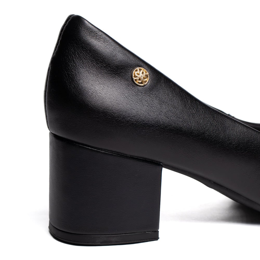 Scarpin Feminino Ramarim Couro Salto Bloco Bico Fino Preto Preto 7
