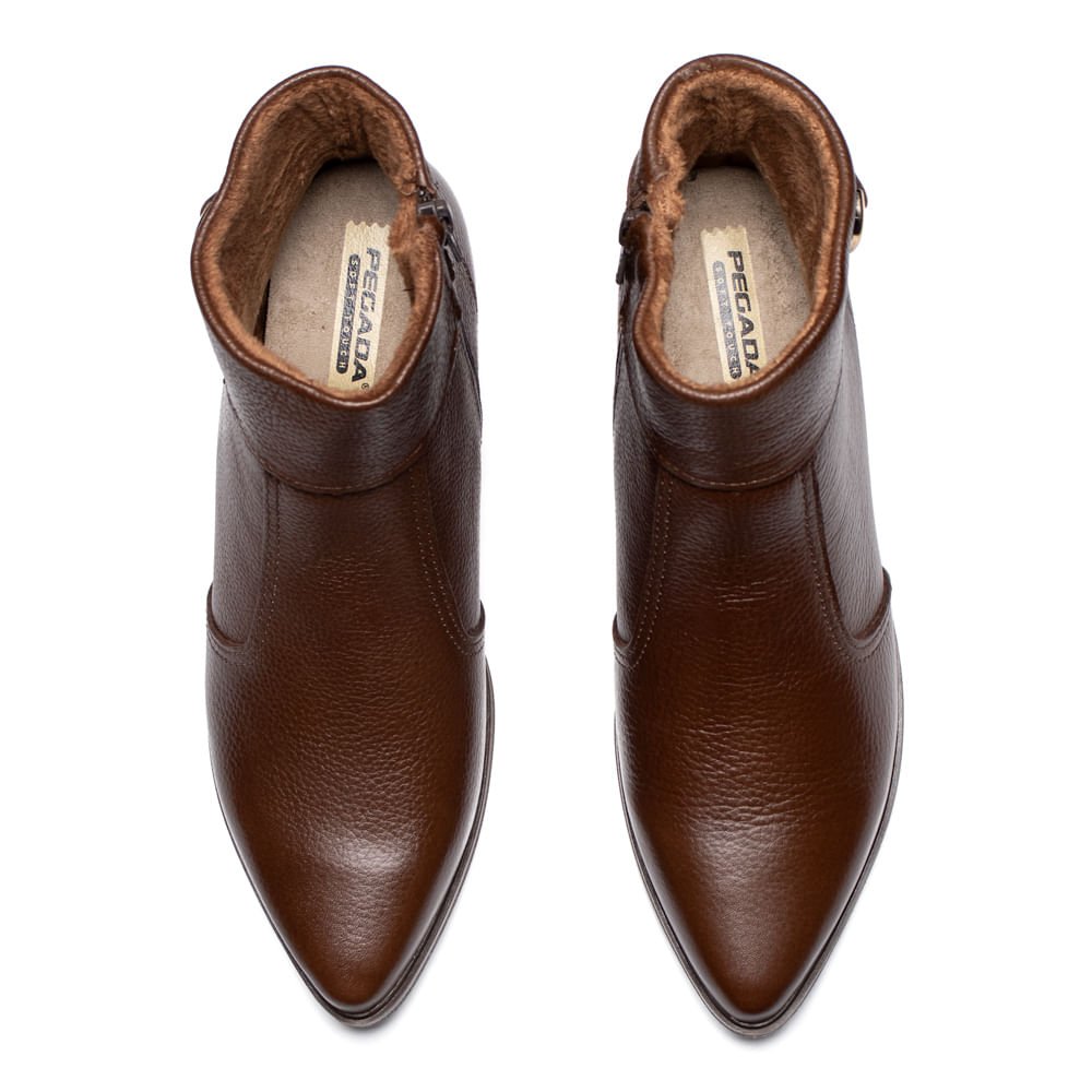 Bota Feminina Pegada Burnished Couro Salto Bloco Marrom Marrom 4