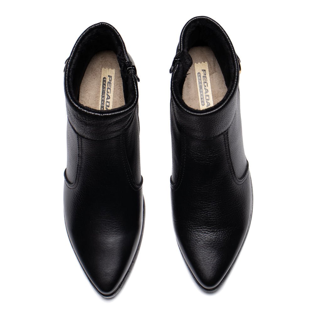 Bota Feminina Pegada Burnished Couro Salto Bloco Preto Preto 4