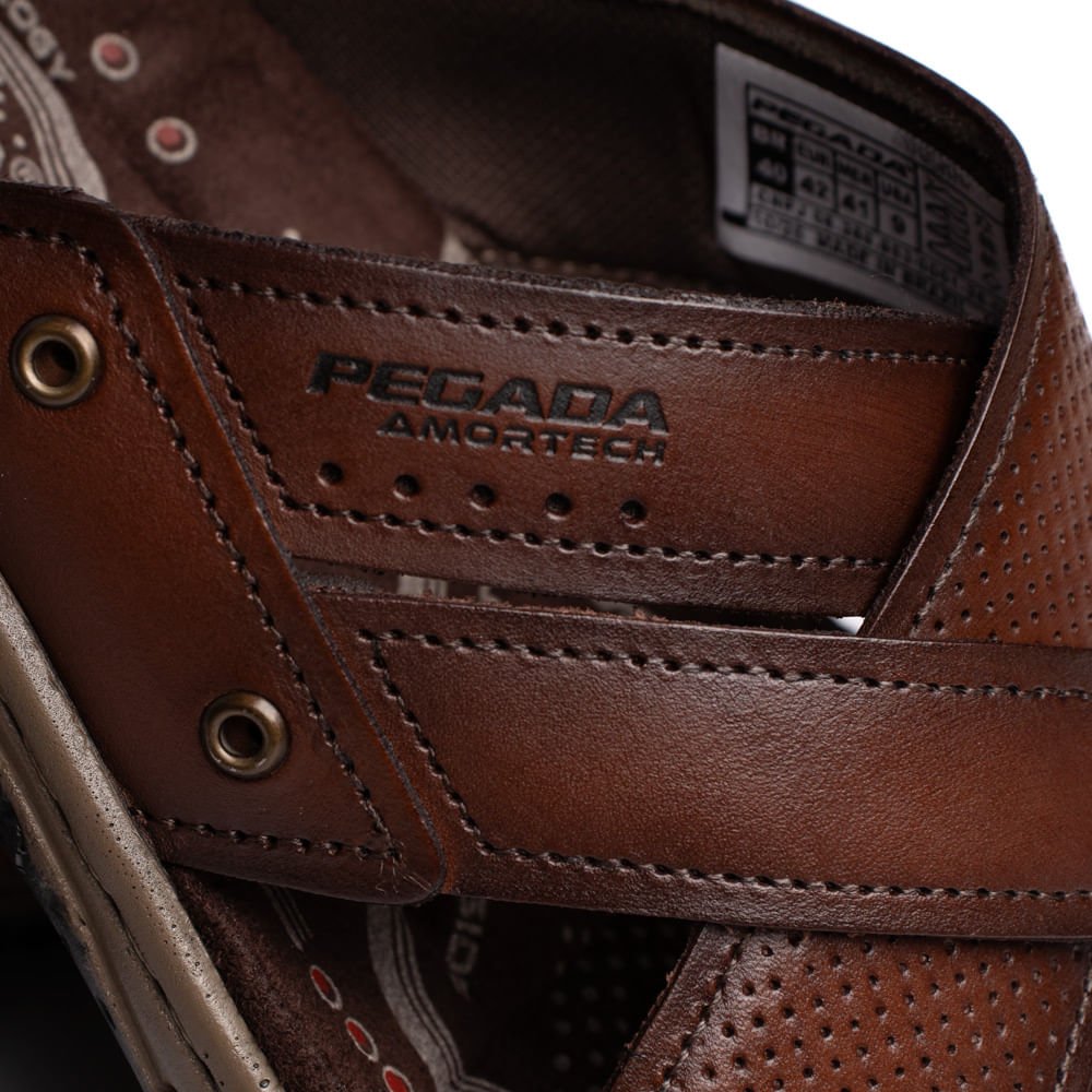 Chinelo Slide Masculino Pegada Anilina Couro Marrom Marrom 4