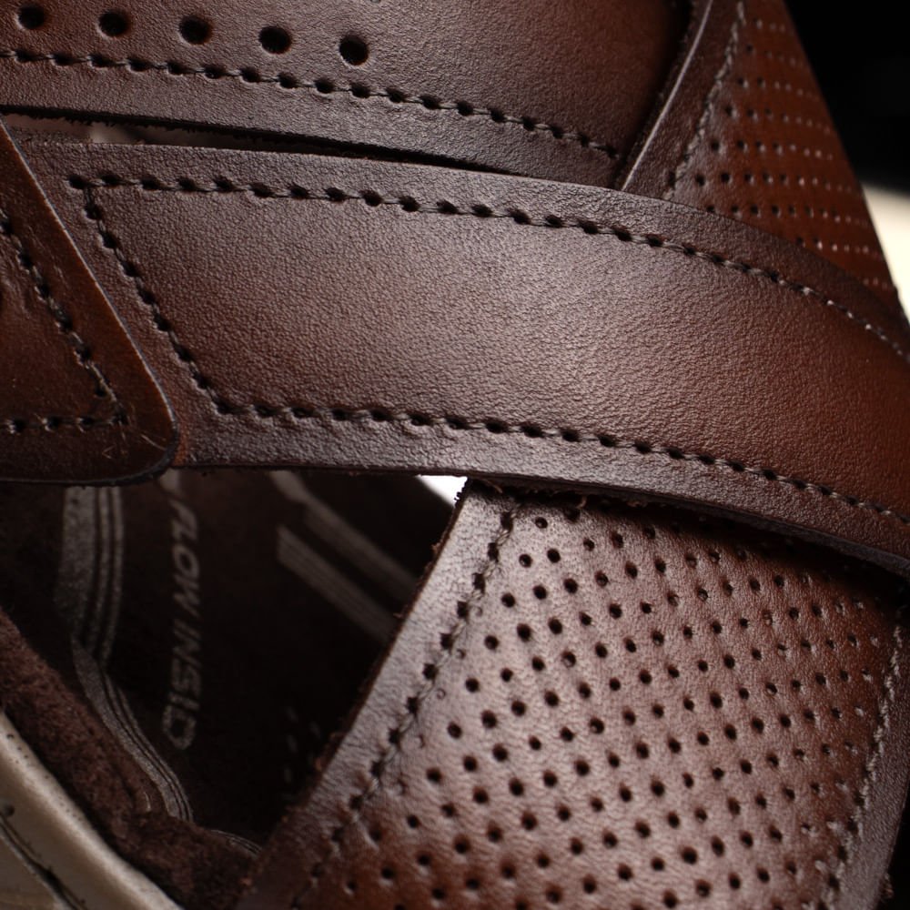 Chinelo Slide Masculino Pegada Anilina Couro Marrom Marrom 5
