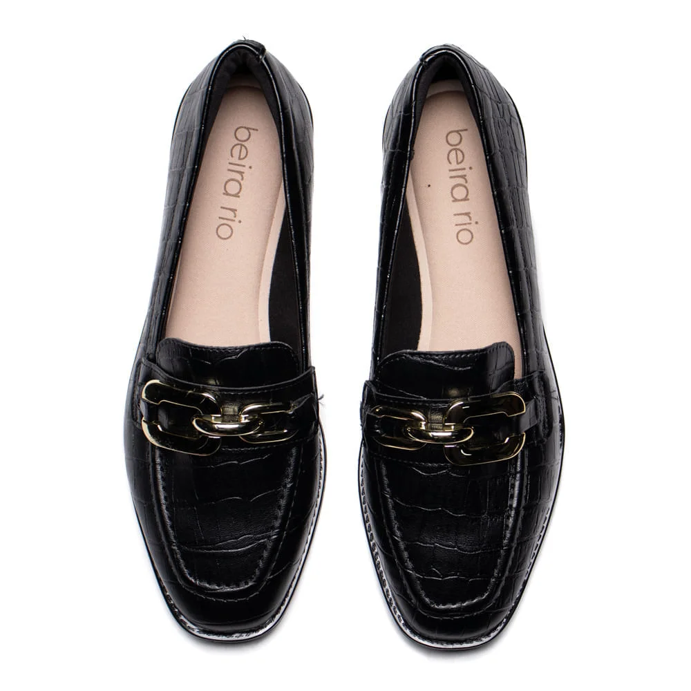 Mocassim Feminino Beira Rio Napa Croco Preto Preto 4