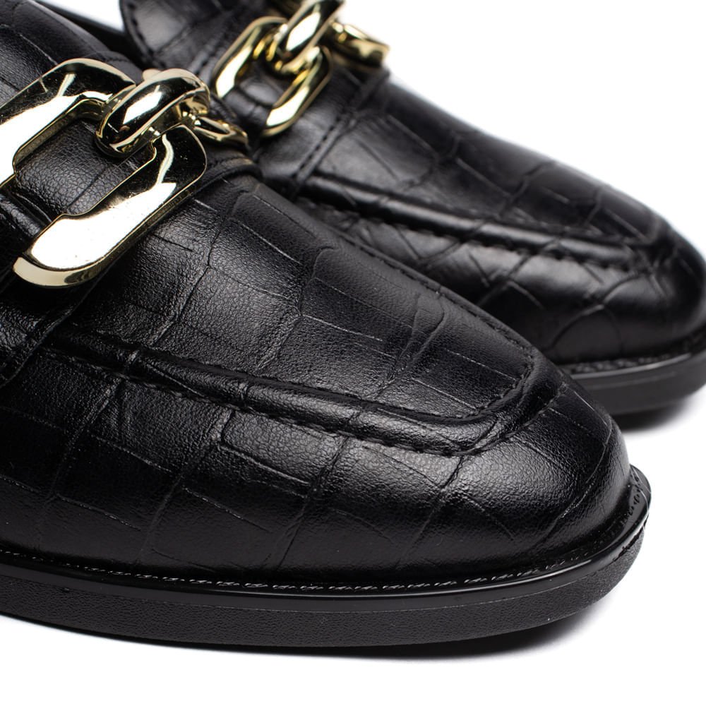 Mocassim Feminino Beira Rio Napa Croco Preto Preto 5