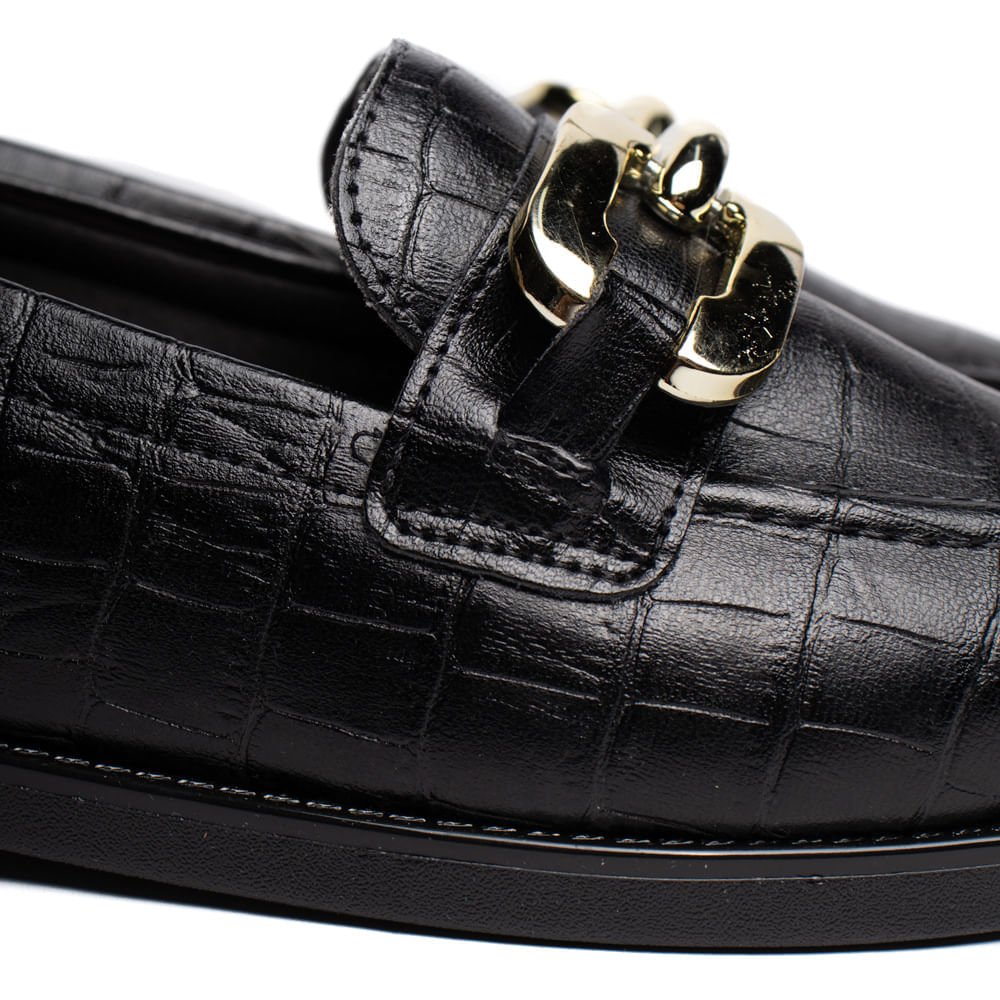 Mocassim Feminino Beira Rio Napa Croco Preto Preto 6