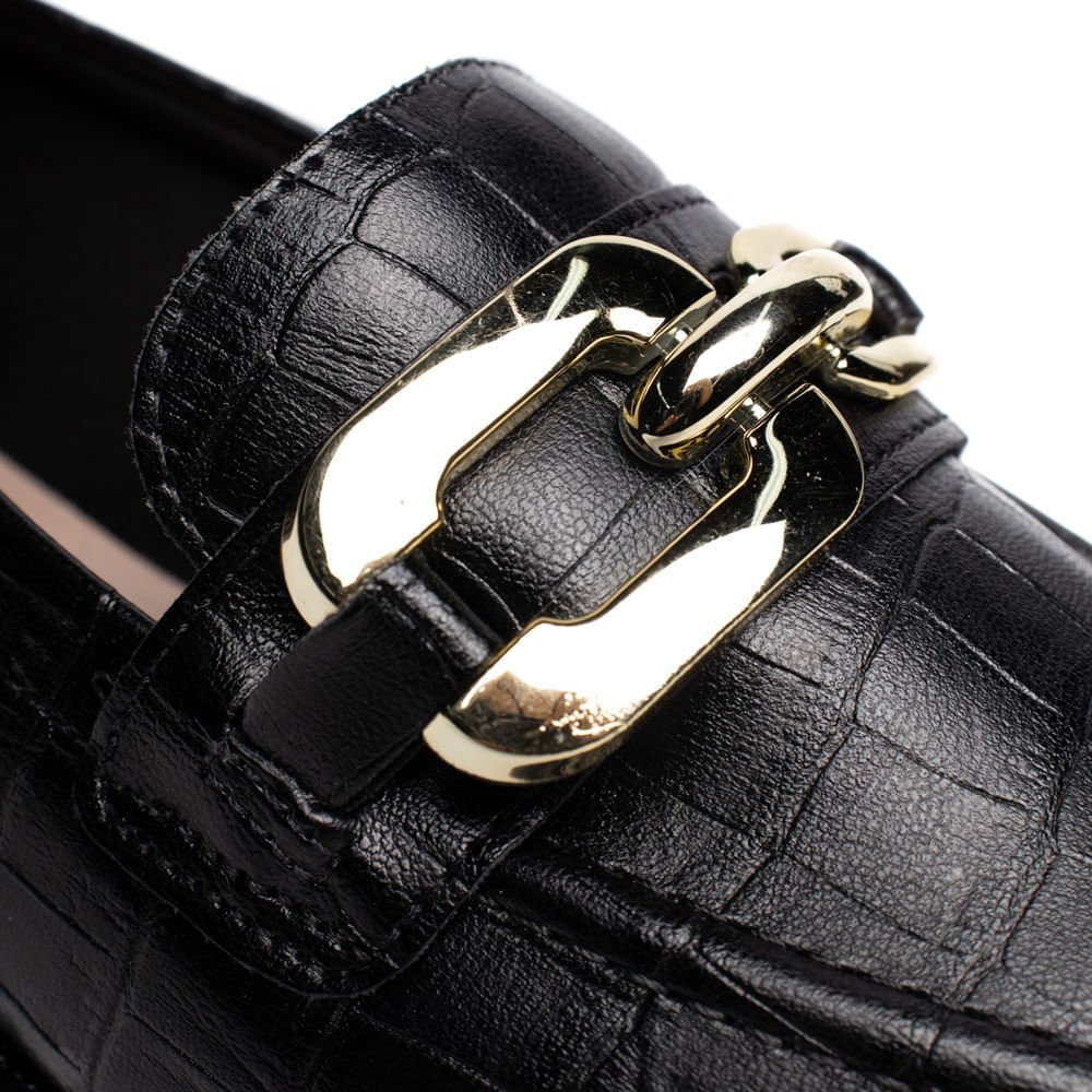 Mocassim Feminino Beira Rio Napa Croco Preto Preto 8
