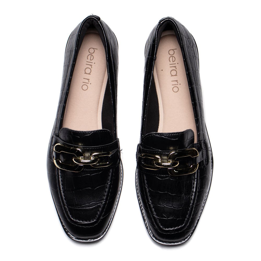 Mocassim Feminino Beira Rio Napa Croco Preto Preto 4