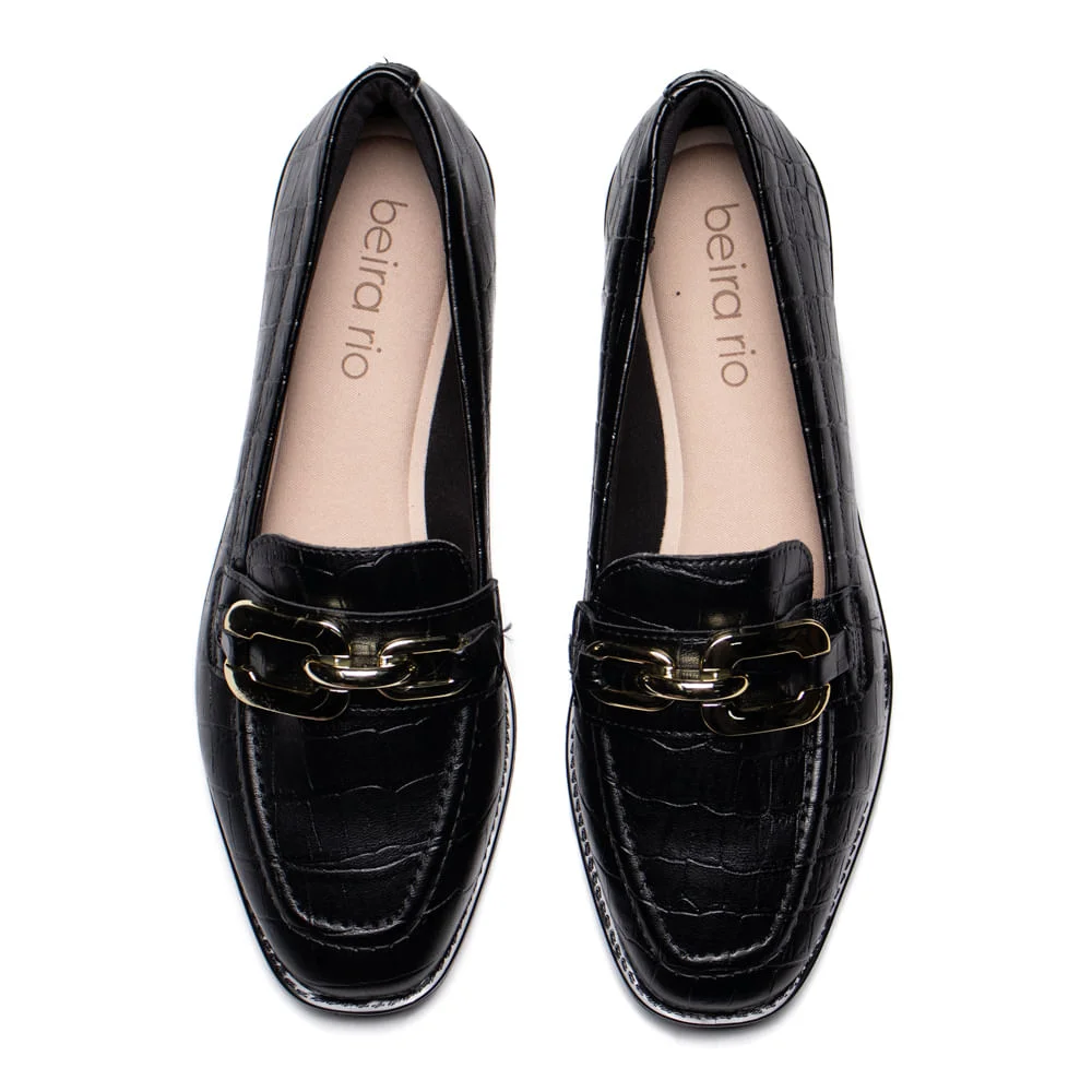 Mocassim Feminino Beira Rio Napa Croco Preto Preto 4
