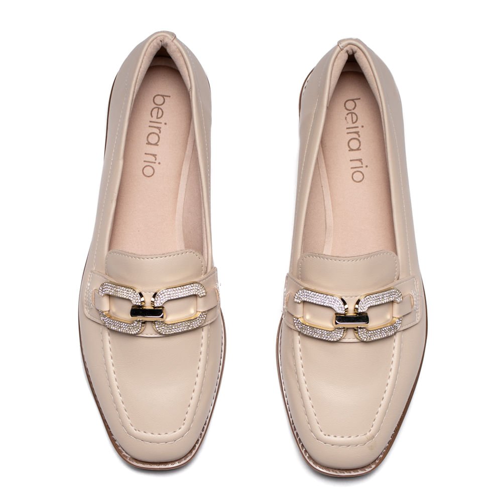Mocassim Feminino Beira Rio Napa Turim Creme/Dourado Bege 4