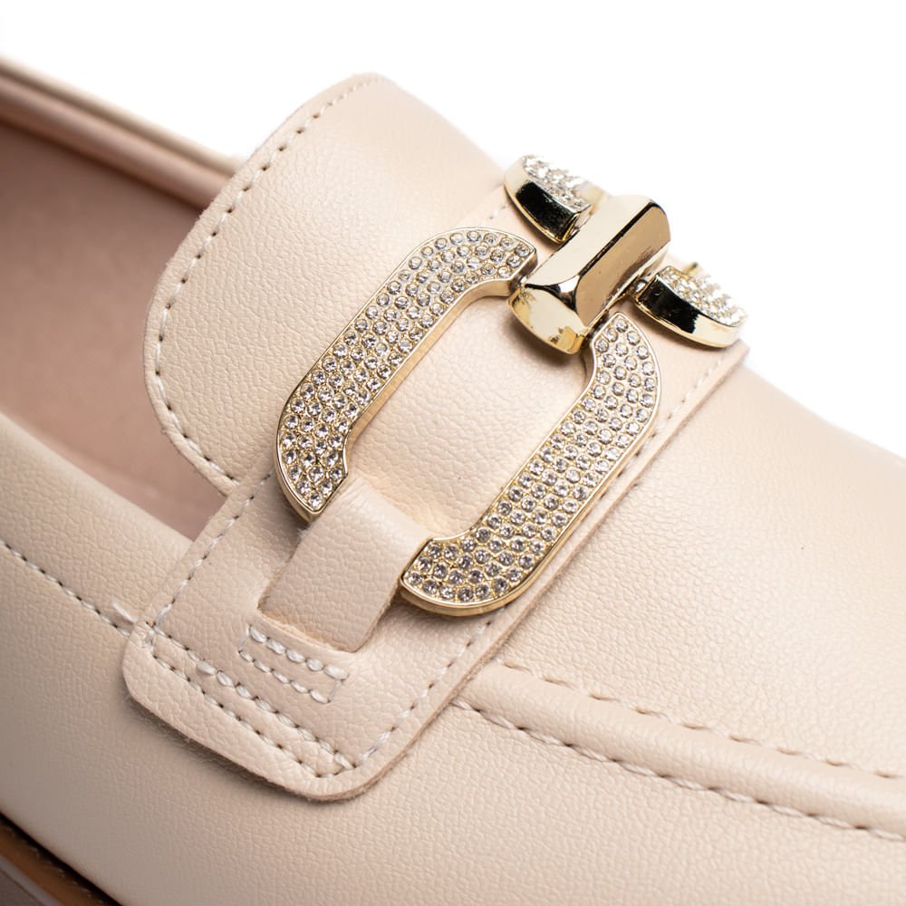 Mocassim Feminino Beira Rio Napa Turim Creme/Dourado Bege 8