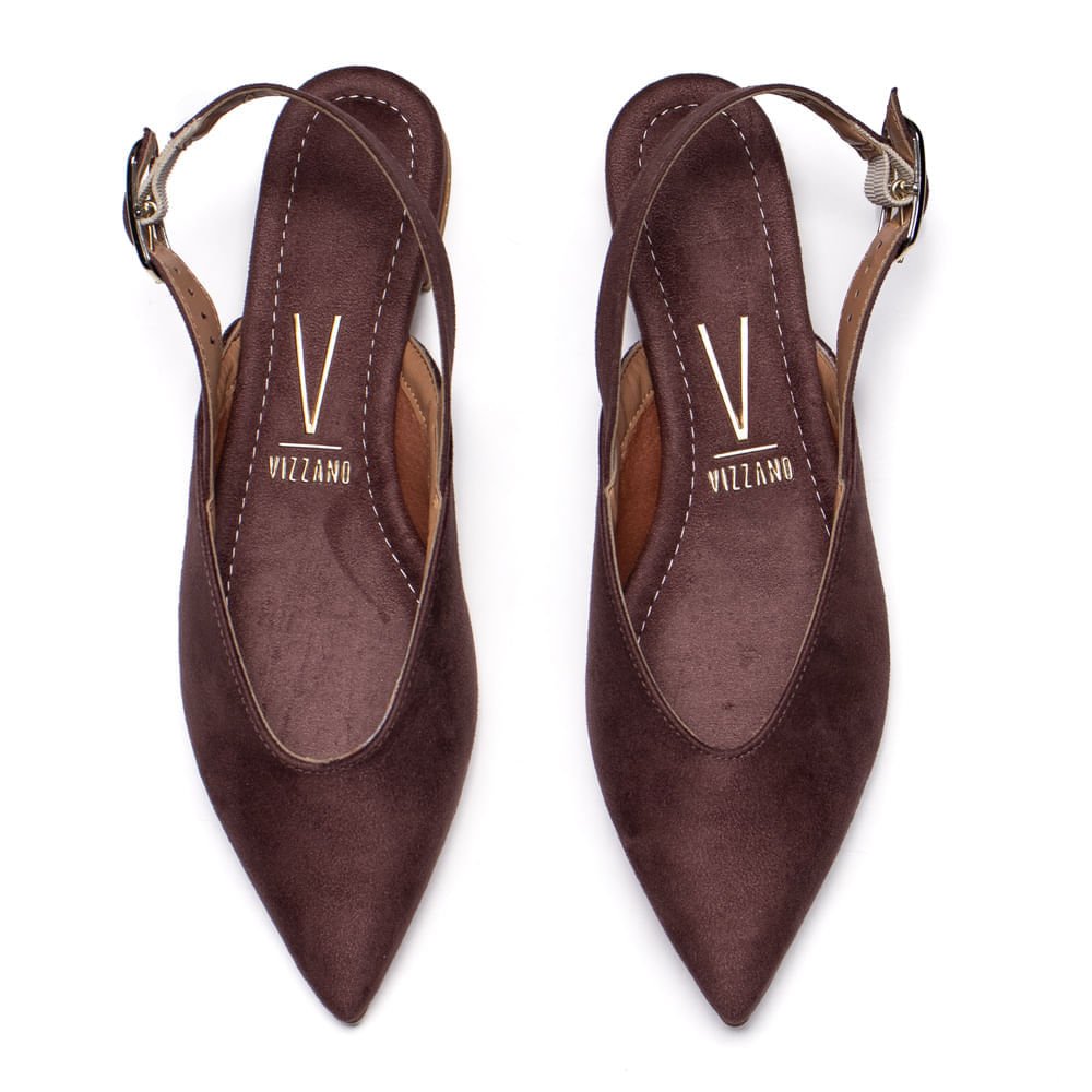 Sapatilha Feminina Vizzano Slingback Camurça Marrom Escuro Marrom 4